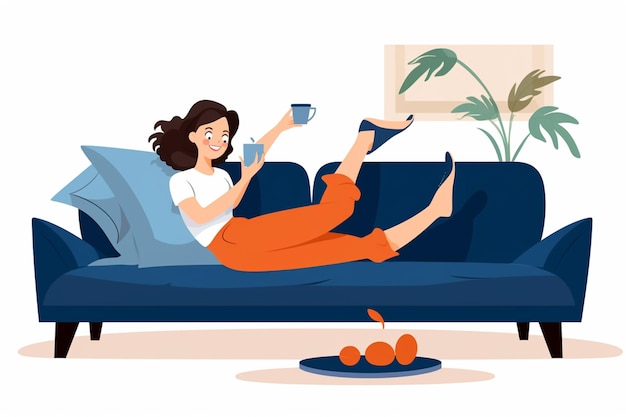 Vector woman on sofa playing with her phone