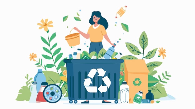 Woman Sorting Waste Plastic and Using Eco Transport