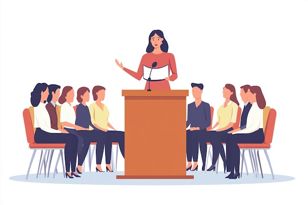 Woman Speaking To Audience From Podium