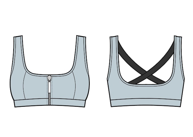 Woman Sport Bra Training Top. Front and back view. Vector sketch