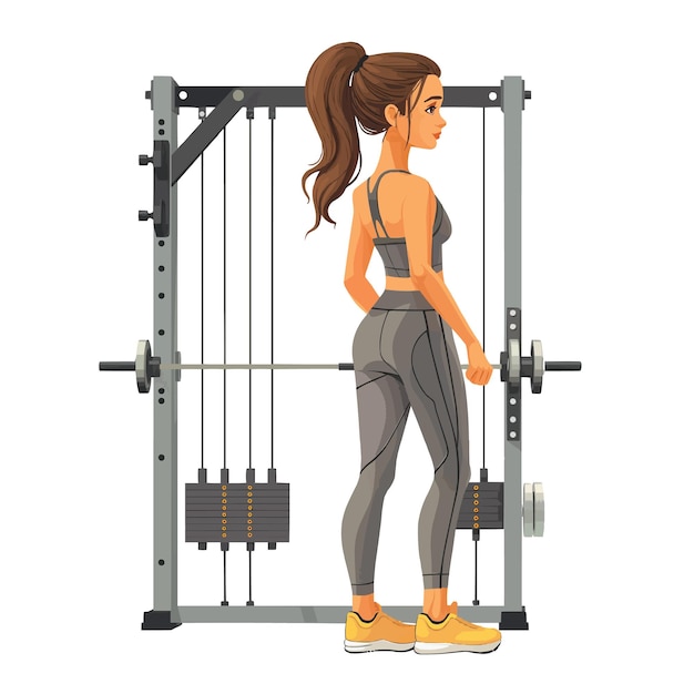 A woman in sports clothes in the gym a flat illustration isolated on a white background concept