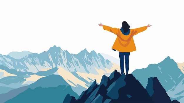 Vector woman standing on mountain top vector illustration