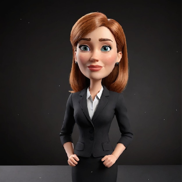 Vector woman in a suit sits at a desk with a pen and pen in the background