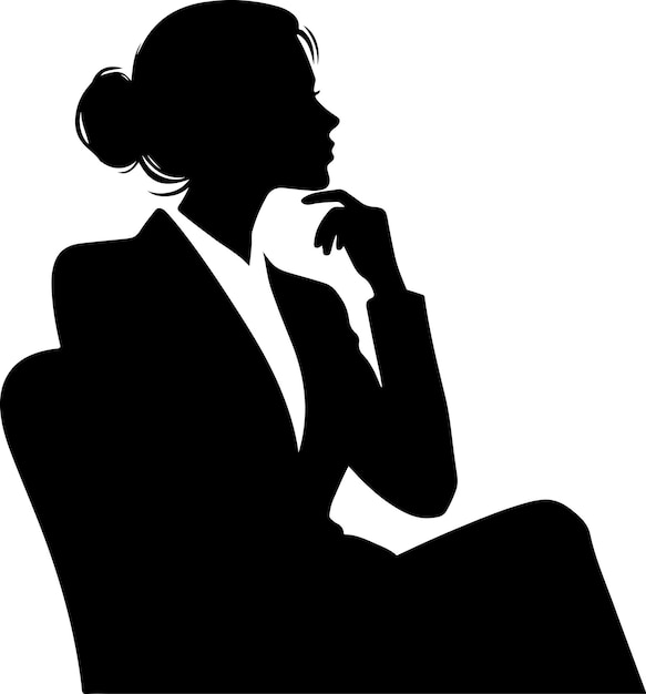 woman in suit thinking pose vector silhouette 16