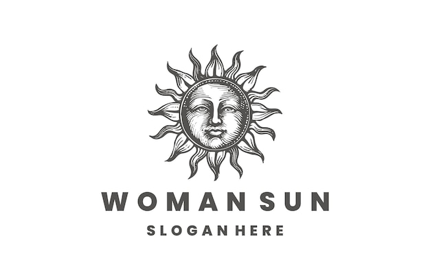 Woman sun logo style icon design template flat vector