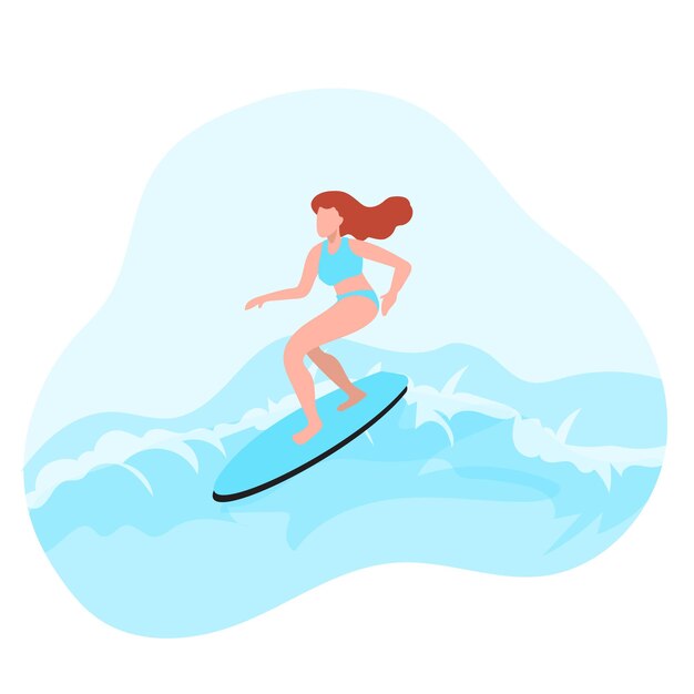 Vector a woman surfing in the ocean with a wave in the background