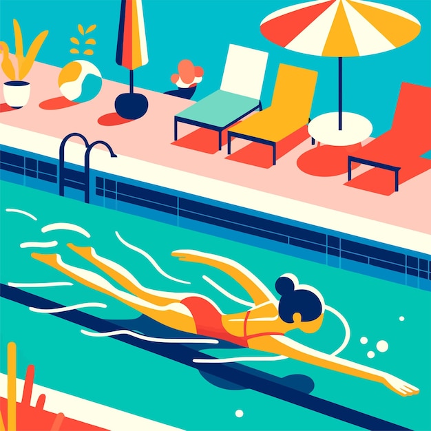 woman swimming in a pool in flat design illustration