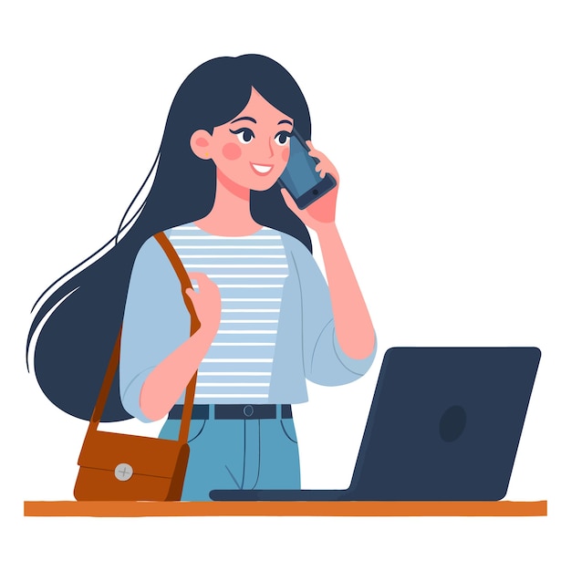 Vector woman talking on phone flat vector