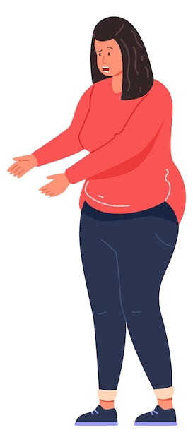 Woman talking Worried person character standing pose