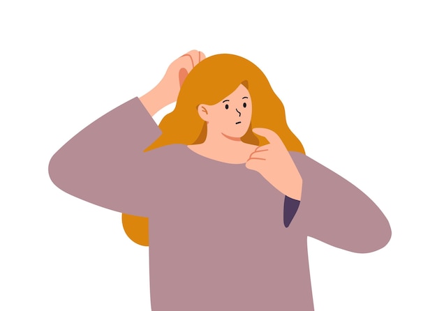 Woman thinking illustration in flat cartoon style