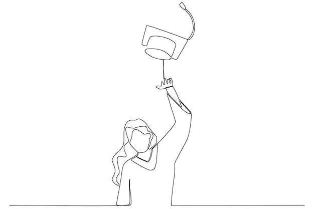 A woman throws a graduation cap with her right hand Graduation oneline drawing