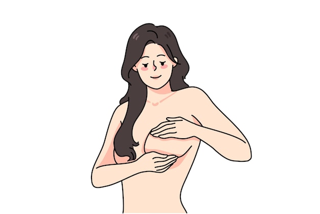 Woman touching breast making selfexamination