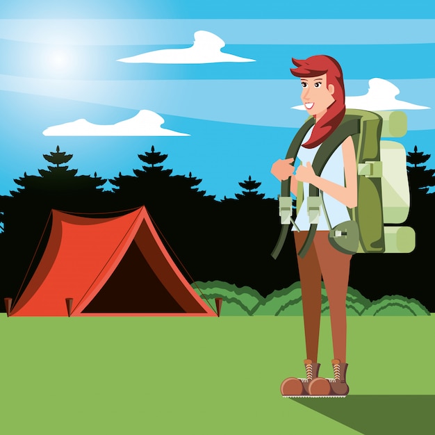 Woman tourist in camping zone