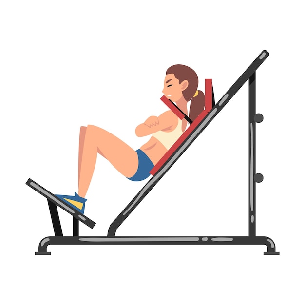 Woman Training on Shoulder Press Machine Vector Illustration