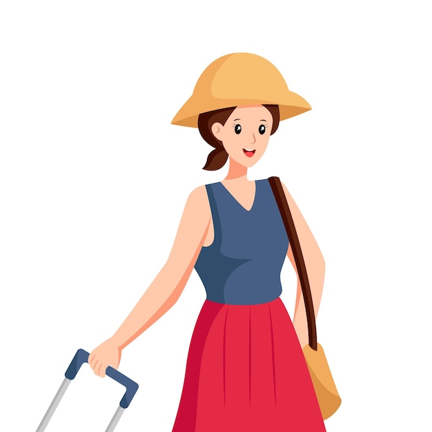 Woman Traveling with Sling Bag Character Design Illustration