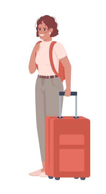 Woman travelling semi flat color vector character