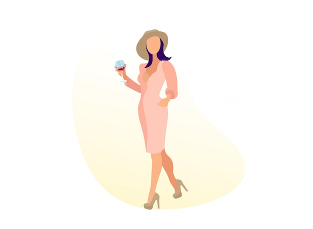 Woman Trendy Clothing Walking with Glass of Wine