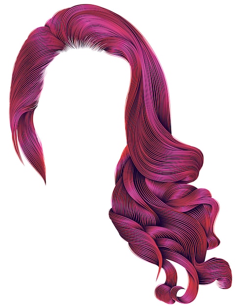 Woman trendy long curly hairs wig bright pink colors.retro style. realistic 3d.