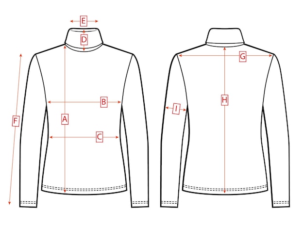 Vector woman turtleneck sketch clothing measurements