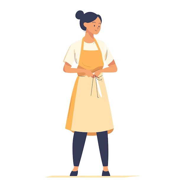 Vector a woman tying an apron around her waist before cooking