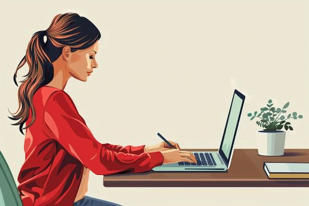 Woman Typing on Laptop at Desk