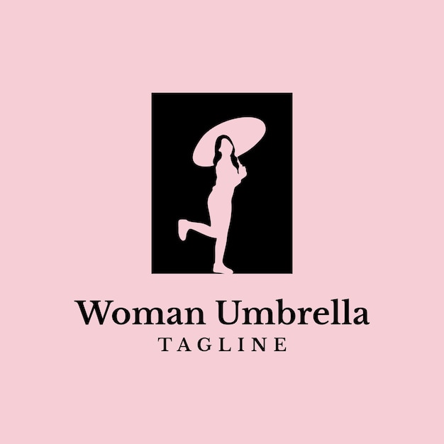 Woman use umbrella silhouette logo vector