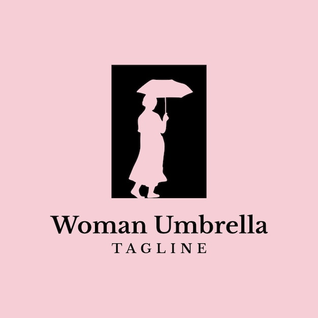 Woman use umbrella silhouette logo vector