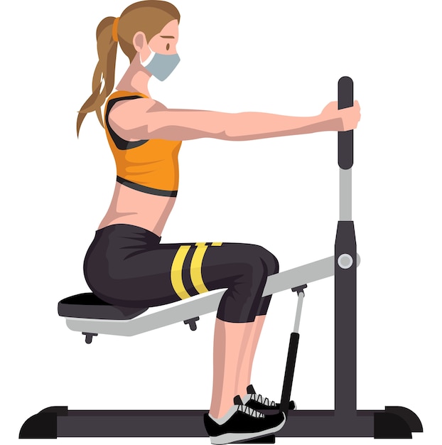 Woman using chest fly machine illustration