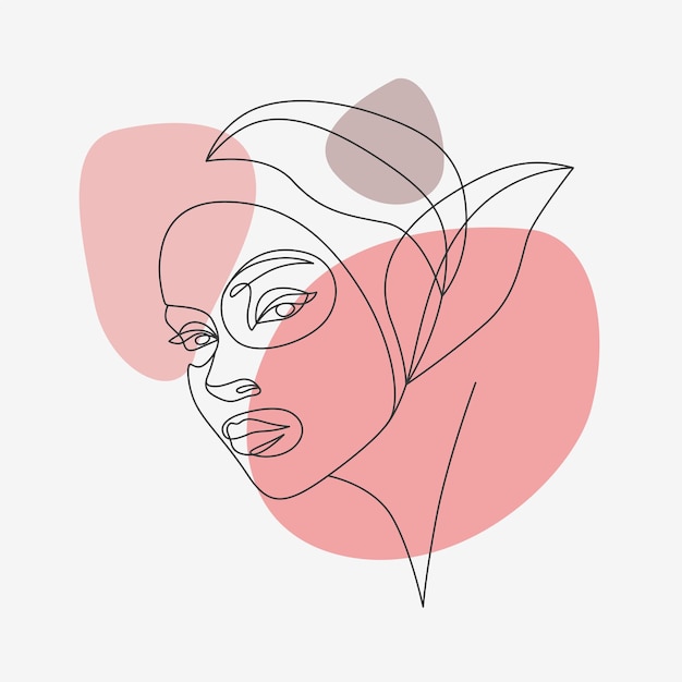 Woman using face mask in minimal line art style