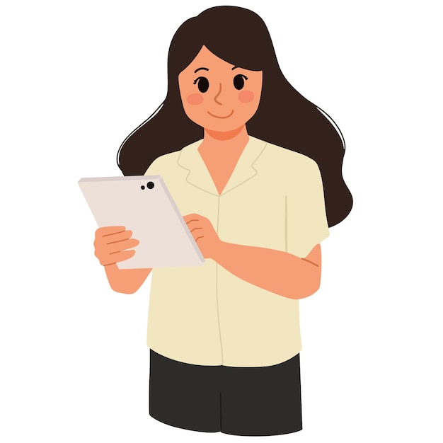 Woman using ipad standing working illustration