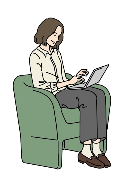 Woman Using Labtop Sitting in Armchair vector illustration