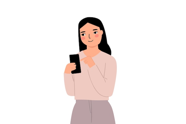 Woman using smarthphone cartoon illustration