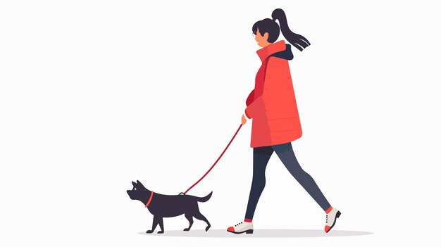 Woman Walking with a Dog Vector Illustration