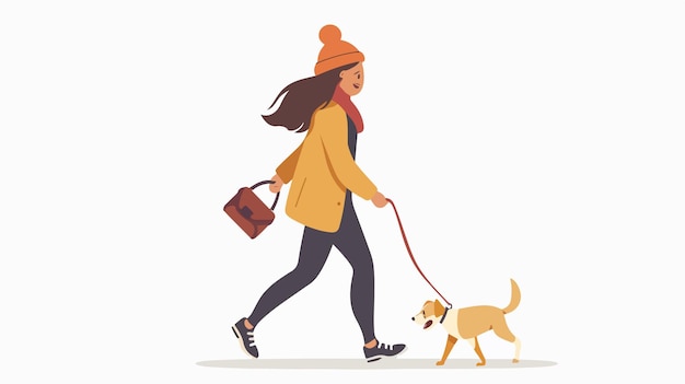 Woman Walking with a Dog Vector Illustration