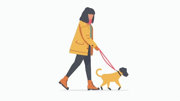 Woman Walking with a Dog Vector Illustration