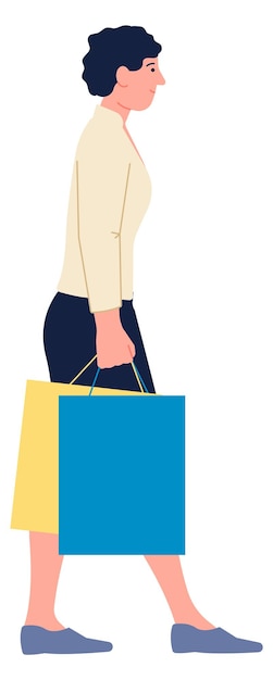 Woman walking with shopping bags Happy customer character