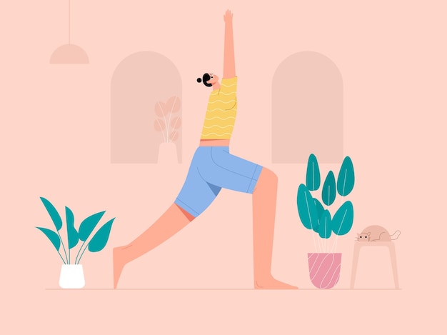 woman warrior i yoga pose illustration