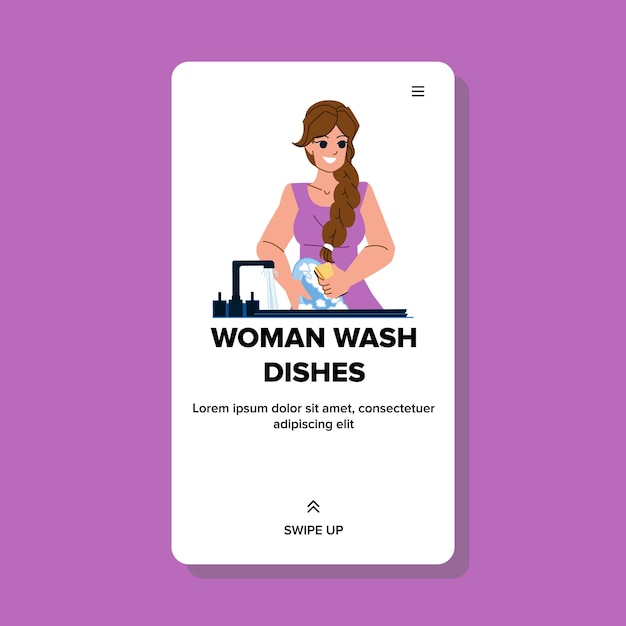 Woman wash dishes vector