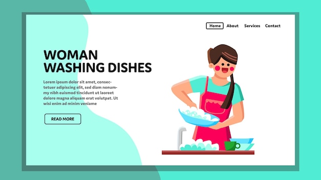 Woman washing dishes vector