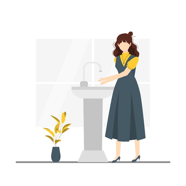 Woman washing her hands covid19 awareness Premium Vector