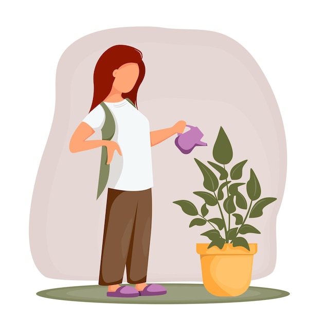 Woman watering indoor plants Gardening plant growing flower care home routine