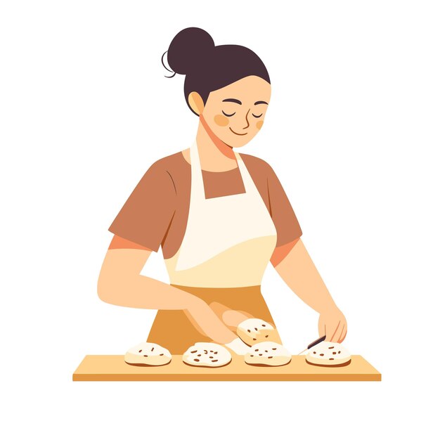 Vector a woman wearing an apron making cookies