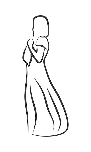 Woman wearing dress girl silhouette line art