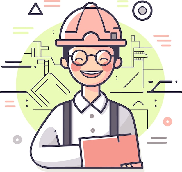 Vector a woman wearing glasses and a helmet is holding a clipboard