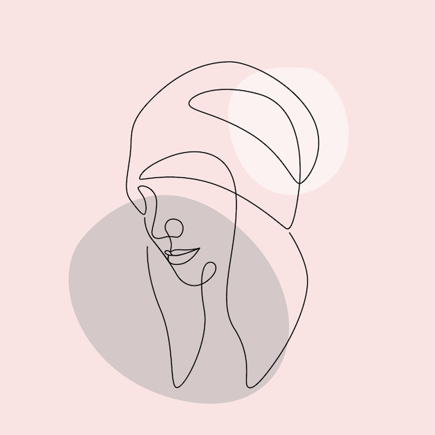 Woman wearing hat in continuous line art style