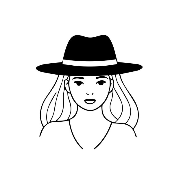 Vector woman wearing a hat outline vector logo illustration design