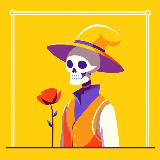 Vector a woman wearing a hat and a skull with a flower in it