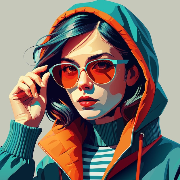 Vector a woman wearing a hoodie and sunglasses is wearing a hoodie that says  she is wearing a hoodie