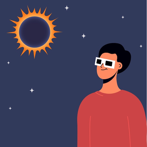 Woman wearing safety glasses watch a solar eclipse vector illustration