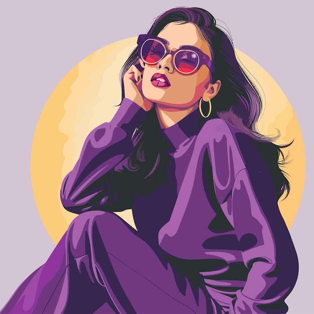 Vector woman wearing sunglasses wearing a purple outfit